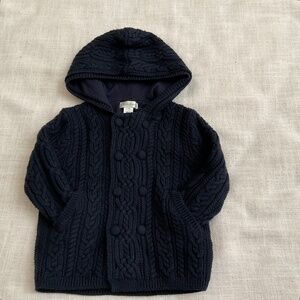 NEW Ralph Lauren Baby Cable Knit 100%Navy Wool Hooded Cardigan Size 9-12M NWOT